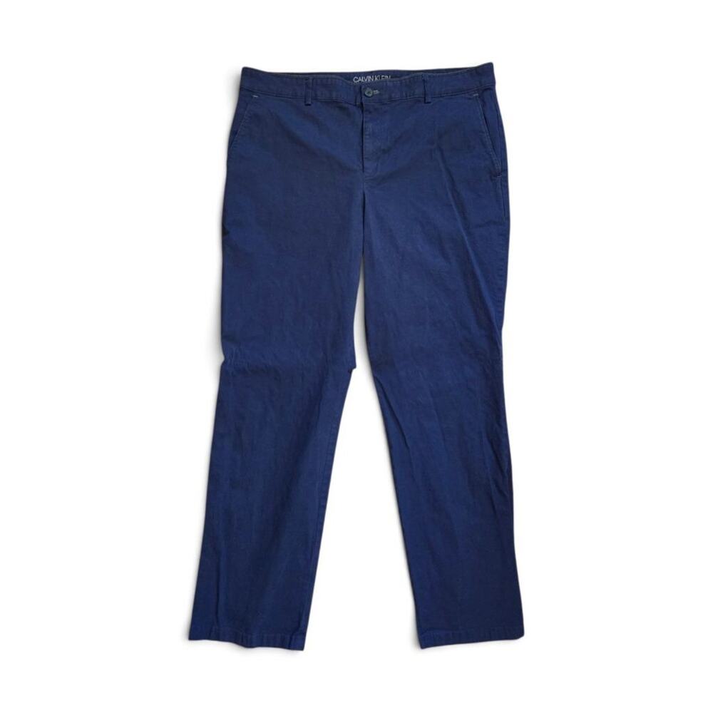 Calvin Klein Mens 38x32 Navy Blue Chino Pants Stretch Cotton Flat Front Casual